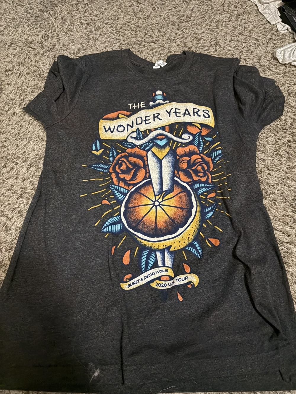 Graphic Tee in Charcoal with Orange & Blue Art